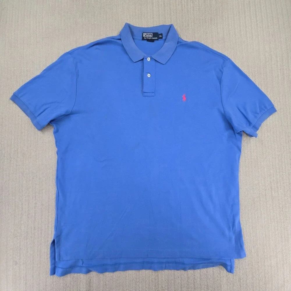 Polo Ralph Lauren Polo Shirt Men XL Blue Classic Fit Pink Pony Logo Short Sleeve